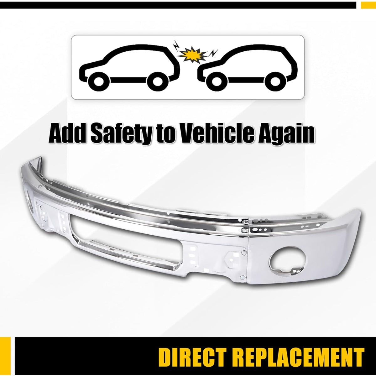 Front Bumper Face Bar Compatible with 2009-2014 Ford F150 F-150 w/Fog Light Holes Replacement for FO1002411 9L3Z17757B Chrome Steel Silvery 3Pcs