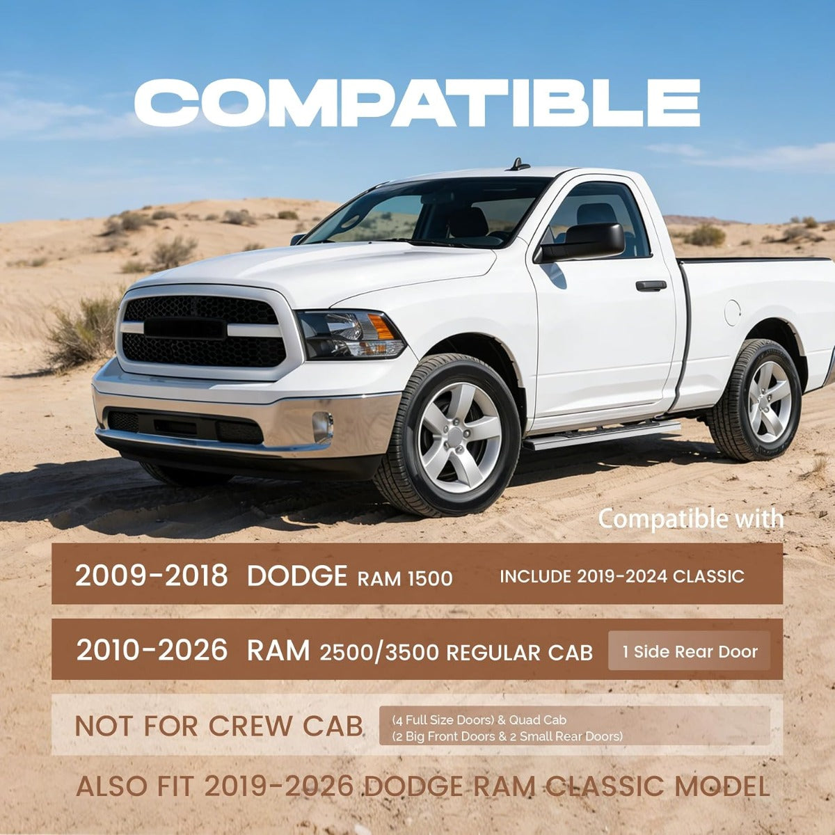 ALMULOO Side Steps Compatible with 2009-2026 Dodge Ram 1500 2500 3500
