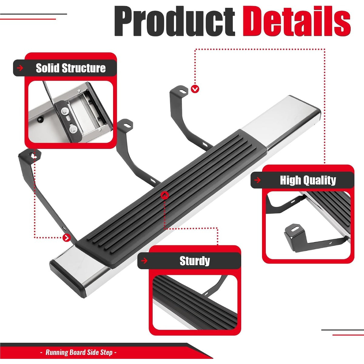 6.5 inch Running Board Side Step Compatible with 2002-2008 Dodge Ram 1500 2500 Regular Cab Step Nerf Bar 304 Stainless Steel+Plastic Powder Coated+Textured Black+Silvery