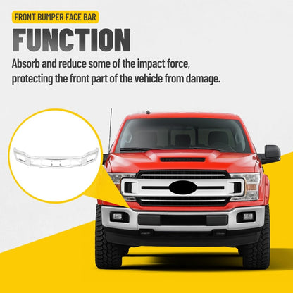 Front Bumper Face Bar Compatible with 2018-2020 Ford F-150 w/Fog Light Hole Bumper Impact Bar Replacement for JL3Z17757A FO1002430 Chrome Silvery Steel 3Pcs