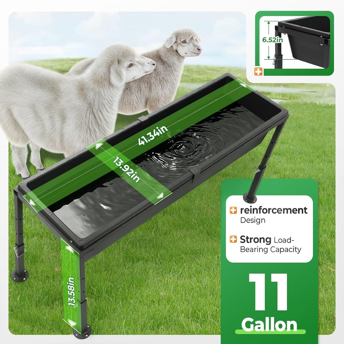 Livestock Feeder Water Trough 42" Long 11 Gallon with Adjustable