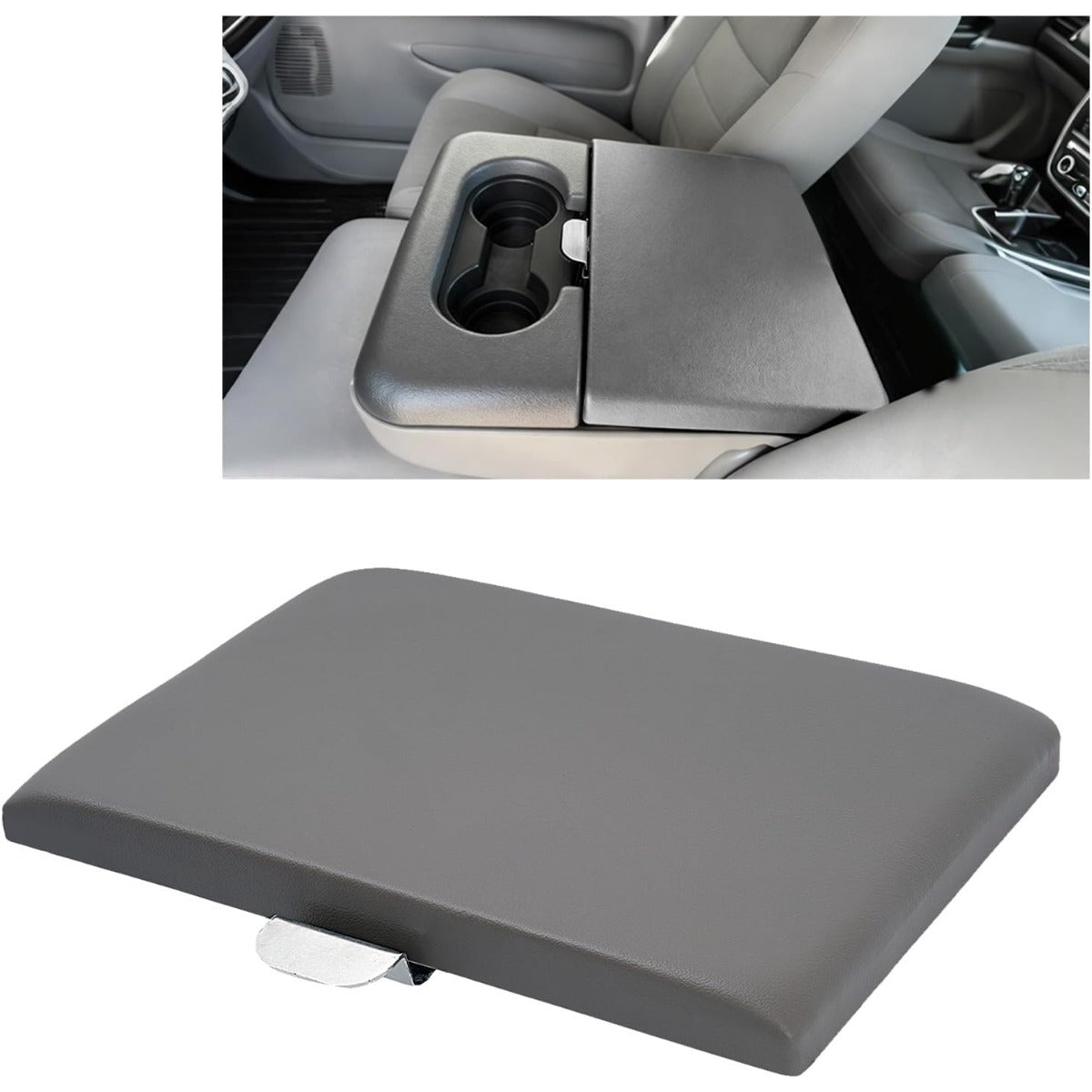 Center Console Lid Compatible with 1999-2010 Ford F-250 F-350 Super Duty Plastic & Aluminium Powder Coated Dark Gray