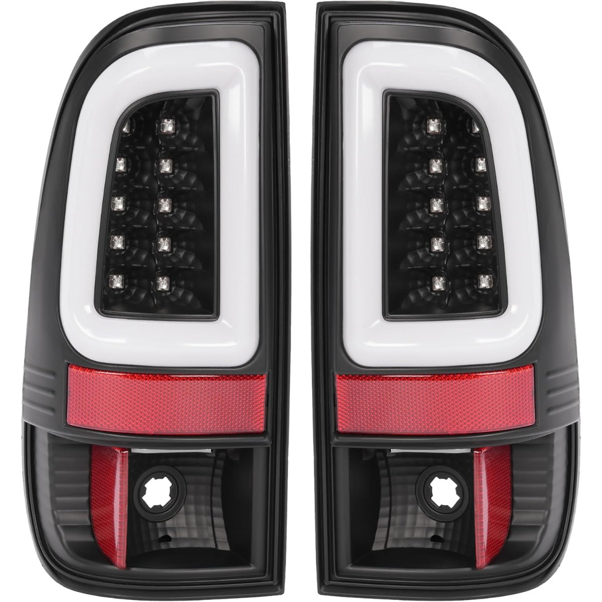 KUAFU Tail Light Pair Compatible with 2008-2016 Ford F-250 F-350 F-450 F-550 Super Duty Rear Lamp L&R W/LED Tube Bar W/O Halogens Bulbs (Clear Lens+Black Housing) Replacement for 7C3Z13404A 7C3Z13405A
