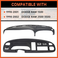 Load image into Gallery viewer, Dash &amp; Bezel Cover Compatible with 1998-2002 Dodge Ram 1500 2500 3500 Trucks Black Dash Pad Cap Bezel W/Vents &amp; Grey Dashboard Overlay Cover Instrument (You Will Receive 2 Packages) LYAP-299S-2+LYAP-267T-2
