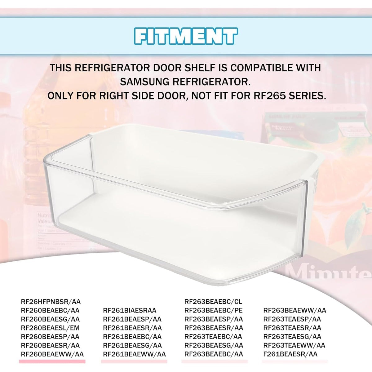 Kojem DA97-12650A Refrigerator Door Shelf Bin Compatible with Samsung Refrigerator (Right Side) Fridge Shelf Replace DA63-07104A DA63-06963A RF263beaesr RF260beaesr AP5620330