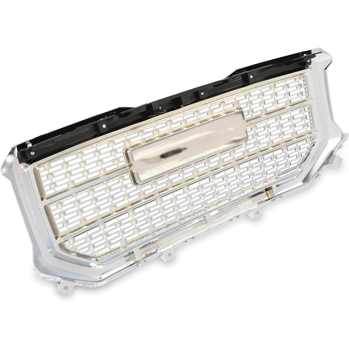 Front Upper Grille Compatible with 2016-2018 GMC Sierra 1500 Base SLE SLT Denali Style Chrome Bumper Hood Grill Silvery