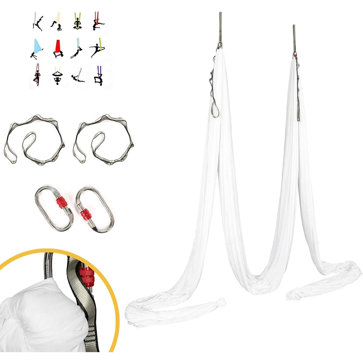 Kojem Aerial Silk Fabric Yoga Swing Kit For Fitness Yoga Inversions Flexibility Core Strength Dance White Nylon Fabric 6.6/13.1 Yards