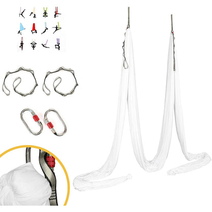 Kojem Aerial Silk Fabric Yoga Swing Kit For Fitness Yoga Inversions Flexibility Core Strength Dance White Nylon Fabric 6.6/13.1 Yards