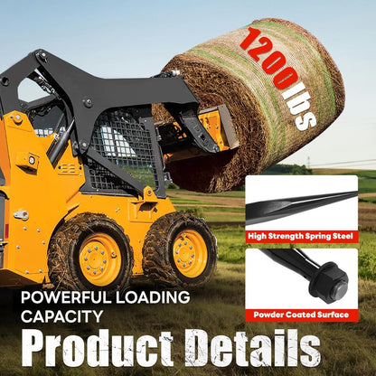 47 Inches 1200 LBS Hay Bale Spear Compatible with Kubota Bobcat Buckets Tractors Loaders Square Bale Hay Spike Forks Steel Powder Coated-Black 1PCS