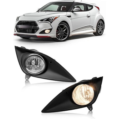 HECASA 2Pcs Fog Lights w/Bezel Compatible with 2013-2017 Hyundai Veloster Turbo Front Bumper Clear Lens Fog Lamp Black Bezel Replacement for HY2593153 HY2592153 HY1038140 HY1039140 Left & Right Side