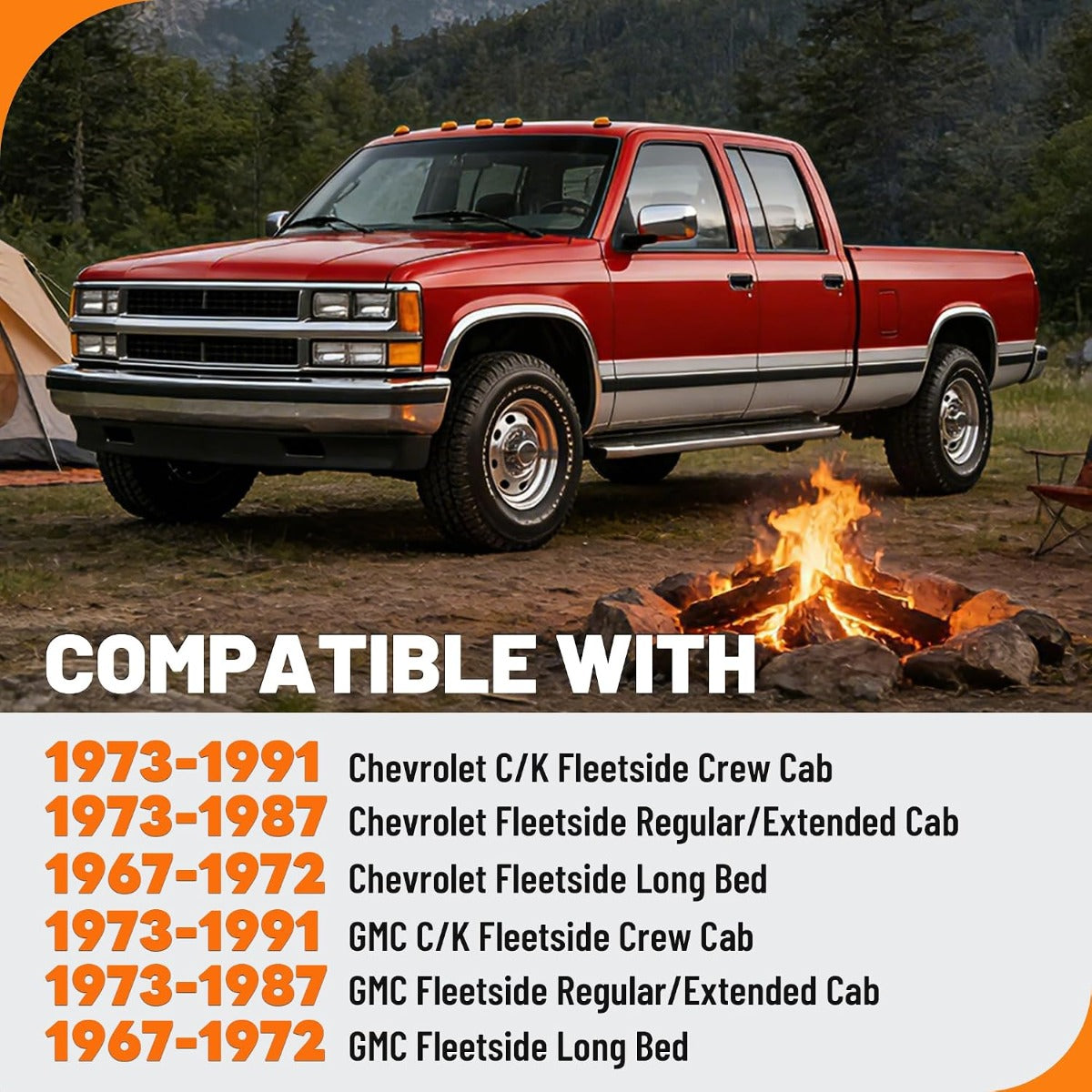 KUAFU Rear Bumper Compatible with 1967-1991 Chevy Chevrolet GMC C/K Fleetside,1972-1993 Dodge Fleetside Ram charger 1967-1998 Ford Bronco F250 F350HD Super Duty F-Series Styleside Silvery