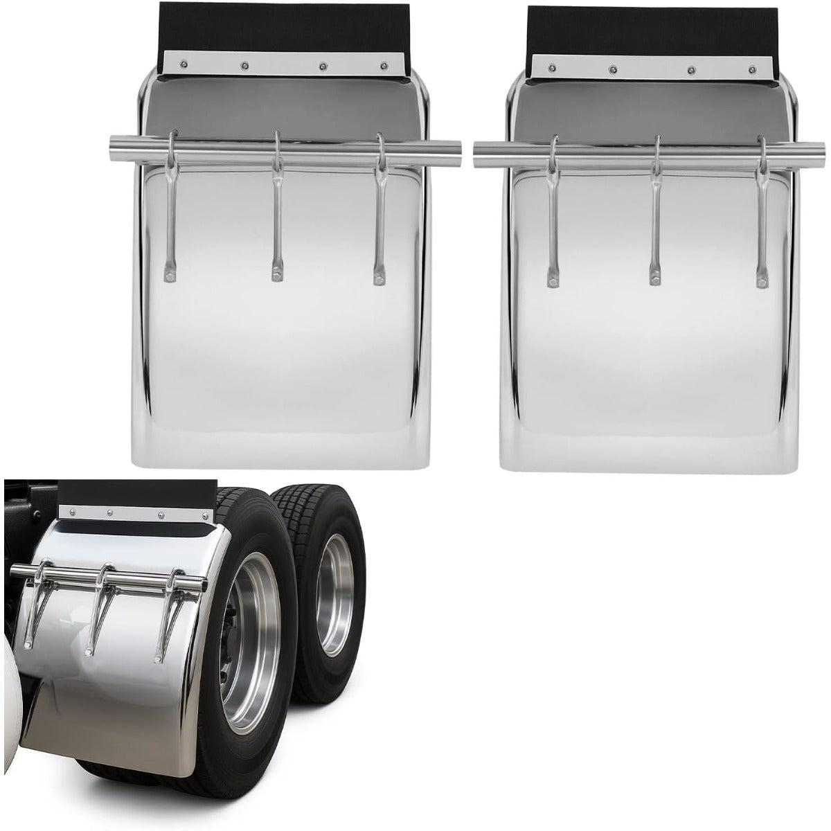27" x 24" Quarter Fenders for Semi Trucks,for Freightliner Peterbilt Kenworth Volvo Mack, 304 Stainless Steel Mirror-Finished Fenders Right & Left
