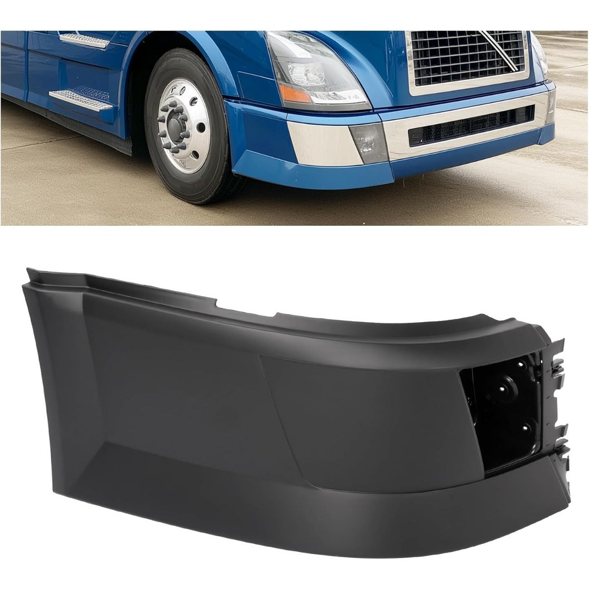 Bumper Corner Compatible with 2004-2018 Volvo VNL 300 430 630 670 730 780 Bumper Extension Corner w/Fog Light Hole Plastic ABS Painted Matte Black Right Side