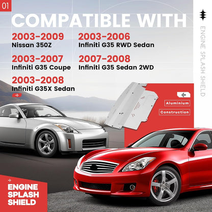 Engine Splash Shield Compatible with 2003-2009 Nissan 350Z 2003-2008 Infiniti G35 Aluminium Silvery Powder Coating Skid Plate Engine Cover Undercar Shield Guard