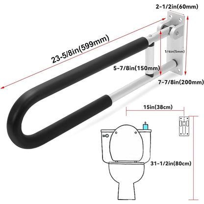 HECASA Toilet Grab Bar 23.6 Inch Flip Up Handicap Grab Bars Rails Folding Support for Elderly Disabled Pregnant Woman Bathroom Shower Safety Toilet Safety Rail