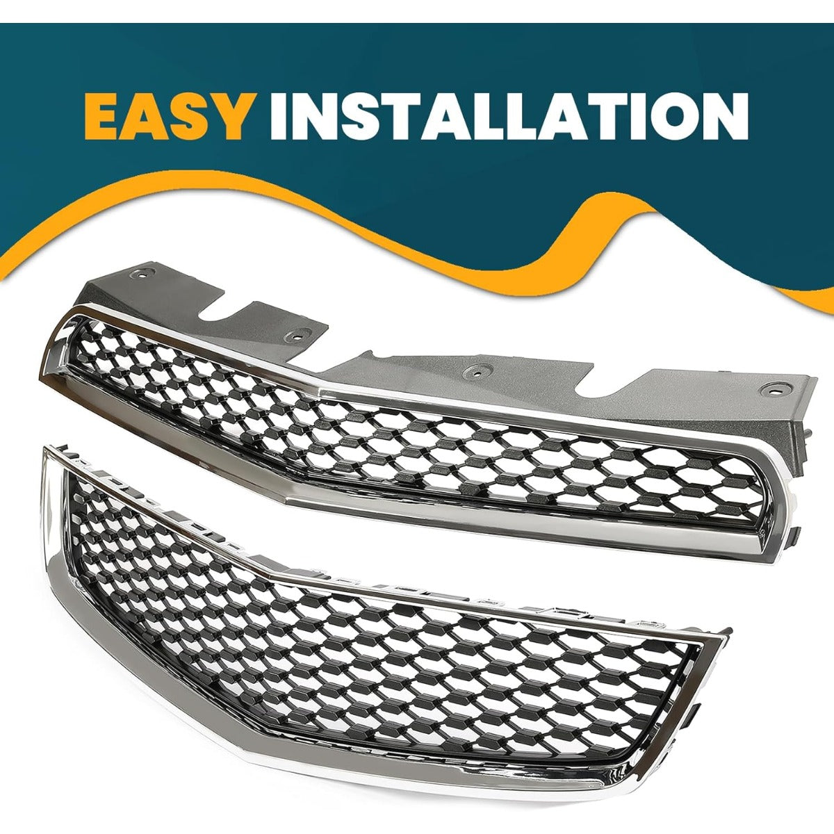 Upper & Lower Grille Compatible with 2010-2015 Chevrolet Chevy Equinox Replacement for 25798744 25798747 GM1200622 GM1200621 Black Chrome Grille Assembly