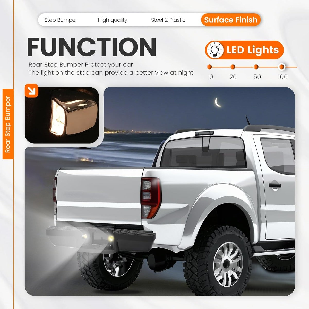 HECASA Rear Step Bumper Compatible with 1993-2011 Ford Ranger Fleetside/Styleside Supercrew FO1102257 W/Brackets & LED Lights w/o Parking Aid Sensor Holes Black