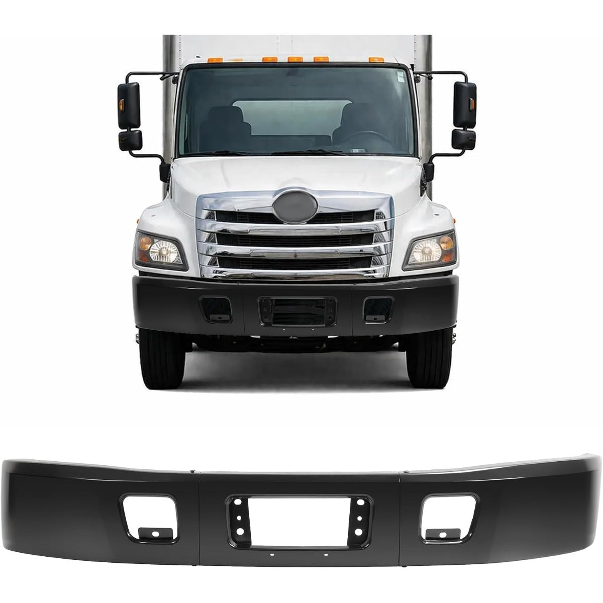 ALMULOO Front Bumper 3Pcs Compatible with 2005-2020 Hino 238 Hino 258 Hino 268 Hino 338 Replace for 52101E0B01 Steel Powder Coated Black