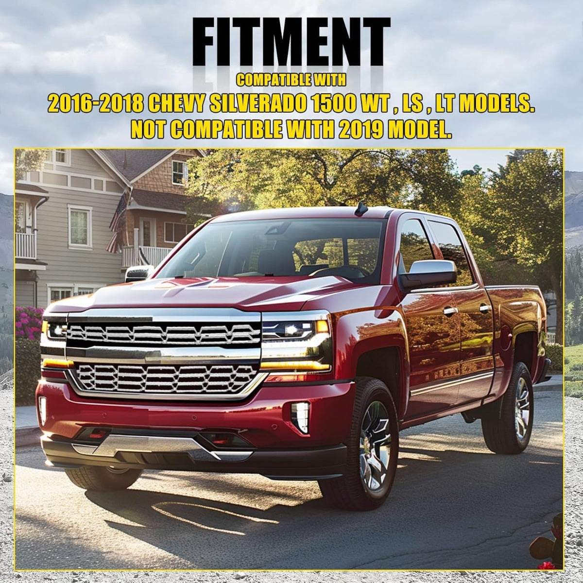 Grille Overlay Cover Inserts Compatible with 2016-2018 Chevy Chevrolet Silverado 1500 Front Bumper Upper Grille Cover Overlay Guard Chrome Silver