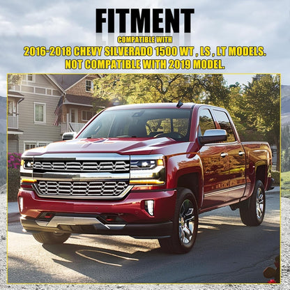 Grille Overlay Cover Inserts Compatible with 2016-2018 Chevy Chevrolet Silverado 1500 Front Bumper Upper Grille Cover Overlay Guard Chrome Silver