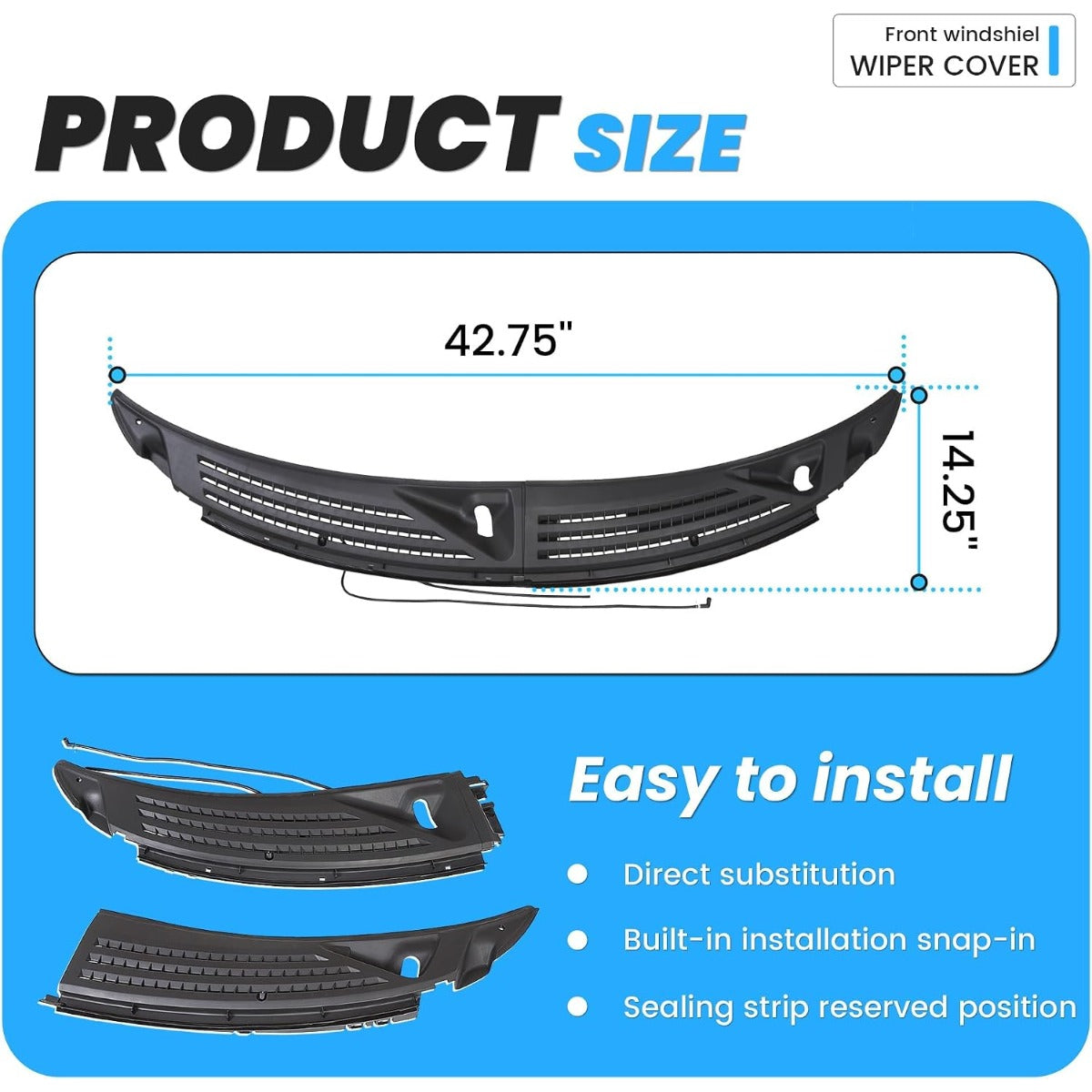 ECOTRIC Front Windshield Wiper Cowl Panel Grille Vents Set w/Seals Compatible with 2009-2014 Ford F150 Replacement for BL3Z15022A68A & BL3Z15022A69A Driver & Passenger Side