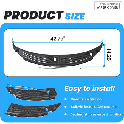 ECOTRIC Front Windshield Wiper Cowl Panel Grille Vents Set w/Seals Compatible with 2009-2014 Ford F150 Replacement for BL3Z15022A68A & BL3Z15022A69A Driver & Passenger Side