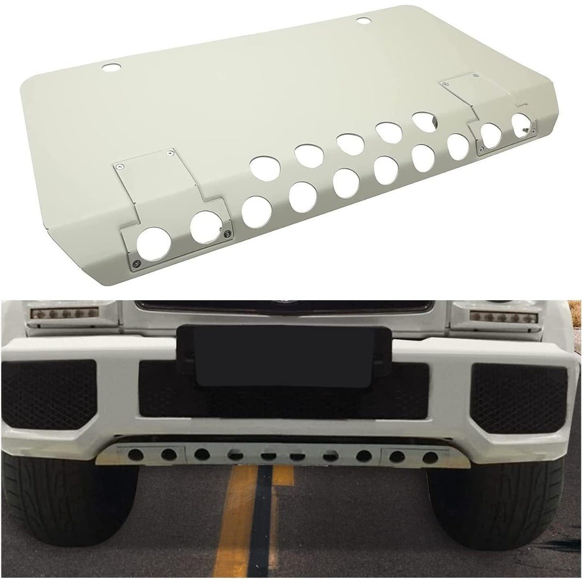 Front Lower Skid Plate Compatible with Mercedes-Benz G63 G65 G-Class Bumper Engine Guard Valance Air Dam Deflector Panel Aluminum Powder Coated Silvery