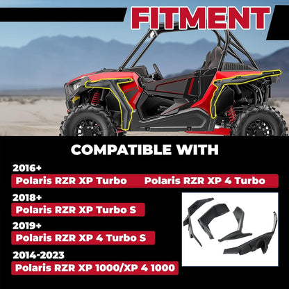 HECASA Fender Flare Compatible with 2014+ Polaris RZR XP/XP 4 Turbo/Turbo S Mud Guards Full Set Front & Rear Black