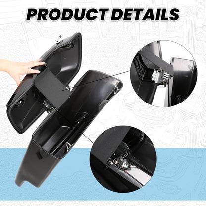5" Saddlebags Extended Stretched Hard Saddle Bags for  2014-2024 Harley Touring Road King Glide Electra Street Glide CVO Ultra Classic
