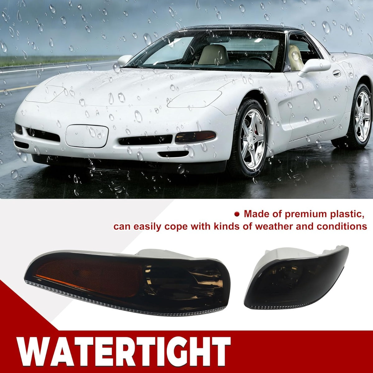 HECASA Pair Turn Signal Lights Compatible with 1997-2004 Chevy Chevrolet Corvette C5, Front Bumper Signal Lamps Replacement for GM2520186 GM2521186, Smoke Lens Chrome Housing Driver&Passenger Side