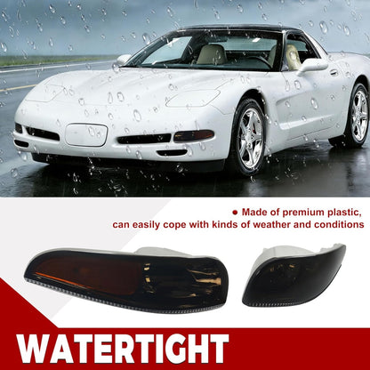 HECASA Pair Turn Signal Lights Compatible with 1997-2004 Chevy Chevrolet Corvette C5, Front Bumper Signal Lamps Replacement for GM2520186 GM2521186, Smoke Lens Chrome Housing Driver&Passenger Side