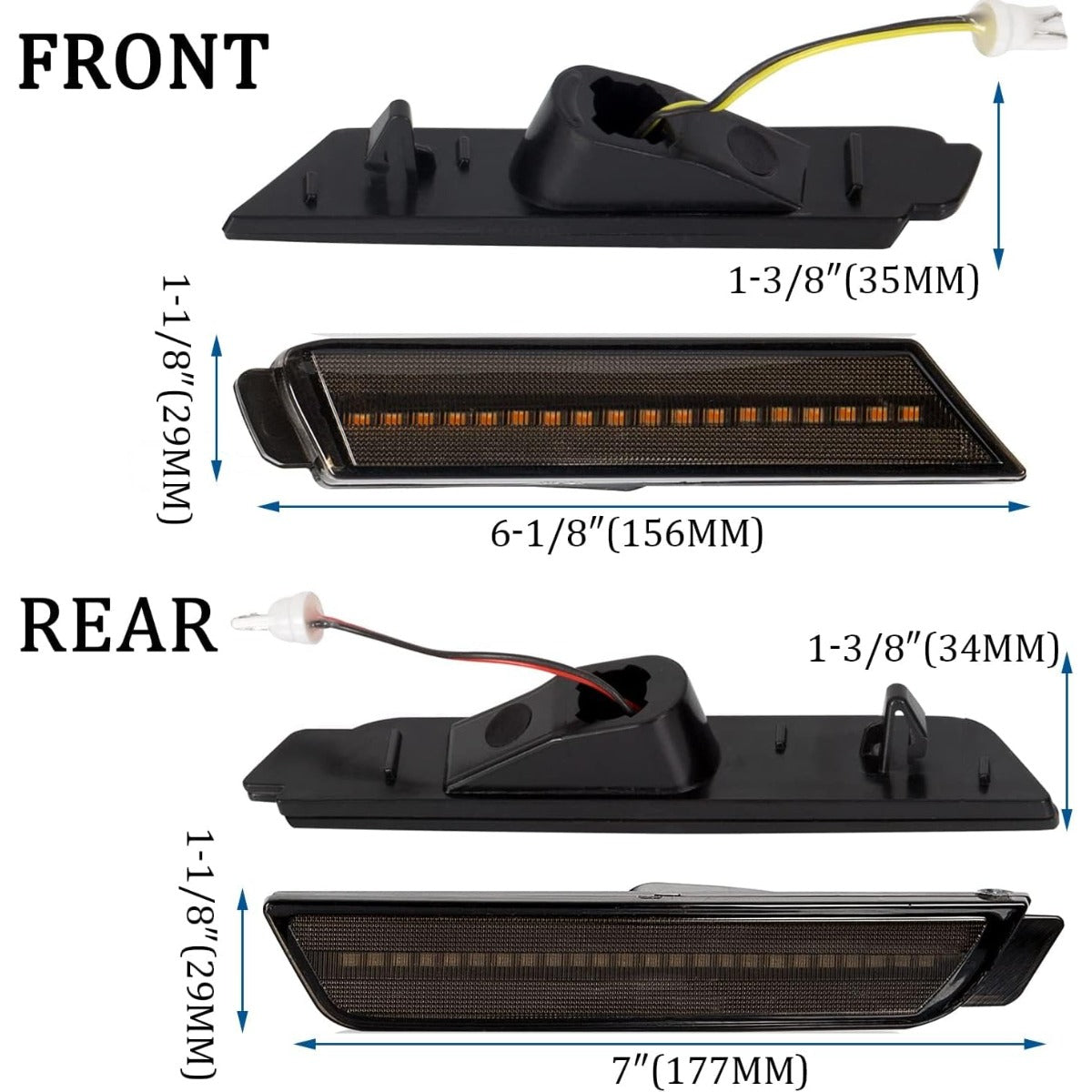 HECASA LED Side Marker Light Compatible with 2010-2015 Chevy Chevrolet Camaro Front Rear Bumper Lamps Full Side Marker Lamps Reflectors 4Pcs Amber/Red LED Smoked Lens