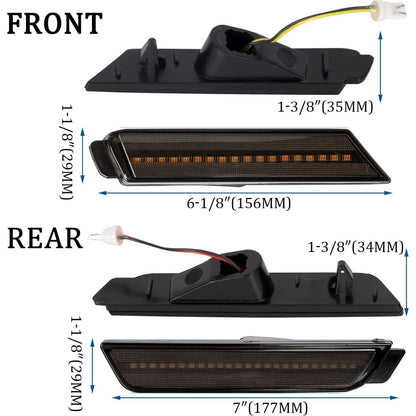 HECASA LED Side Marker Light Compatible with 2010-2015 Chevy Chevrolet Camaro Front Rear Bumper Lamps Full Side Marker Lamps Reflectors 4Pcs Amber/Red LED Smoked Lens