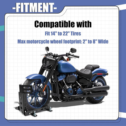 Motorcycle Wheel Chock Trailer 3000lb Capacity, Adjustable Motorcycle Front Tire Stand Chock for Trailer Truck Garage Fit for Most Crusier Sports Dirt Bikes Tire Size 14 Inches-22 Inches Wheels LYA-044