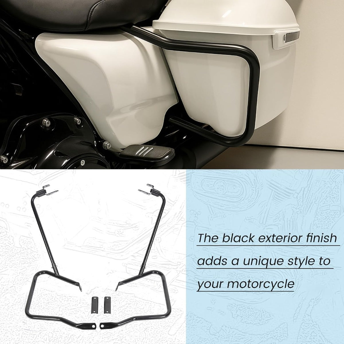 ECOTRIC Saddlebag Bracket Guard Bars Compatible with 2014-2024 Harley Davidson Touring Street Road Glide FLH Saddle Bags Guard Mount Black