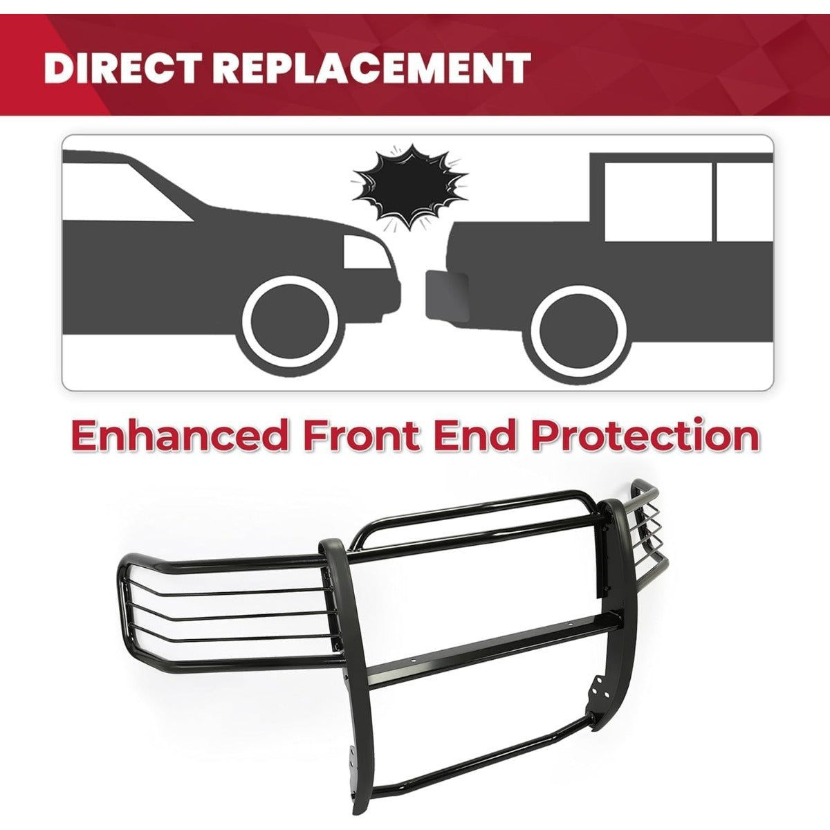 Brush Guard Compatible with 2007-2014 Chevy Chevrolet Suburban Tahoe Avalanche 1500 (New Body Style) Grille Grille Guard Front Bumper Protector Steel Powder Coated Black