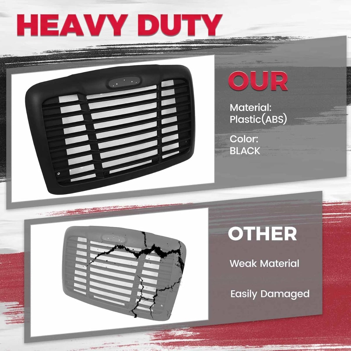 HECASA Front Grille Compatible with 2008-2017 Freightliner Cascadia Replacement for A1719112000 A1715624003 W/Bug Screen Grill Black Painted ABS Plastic