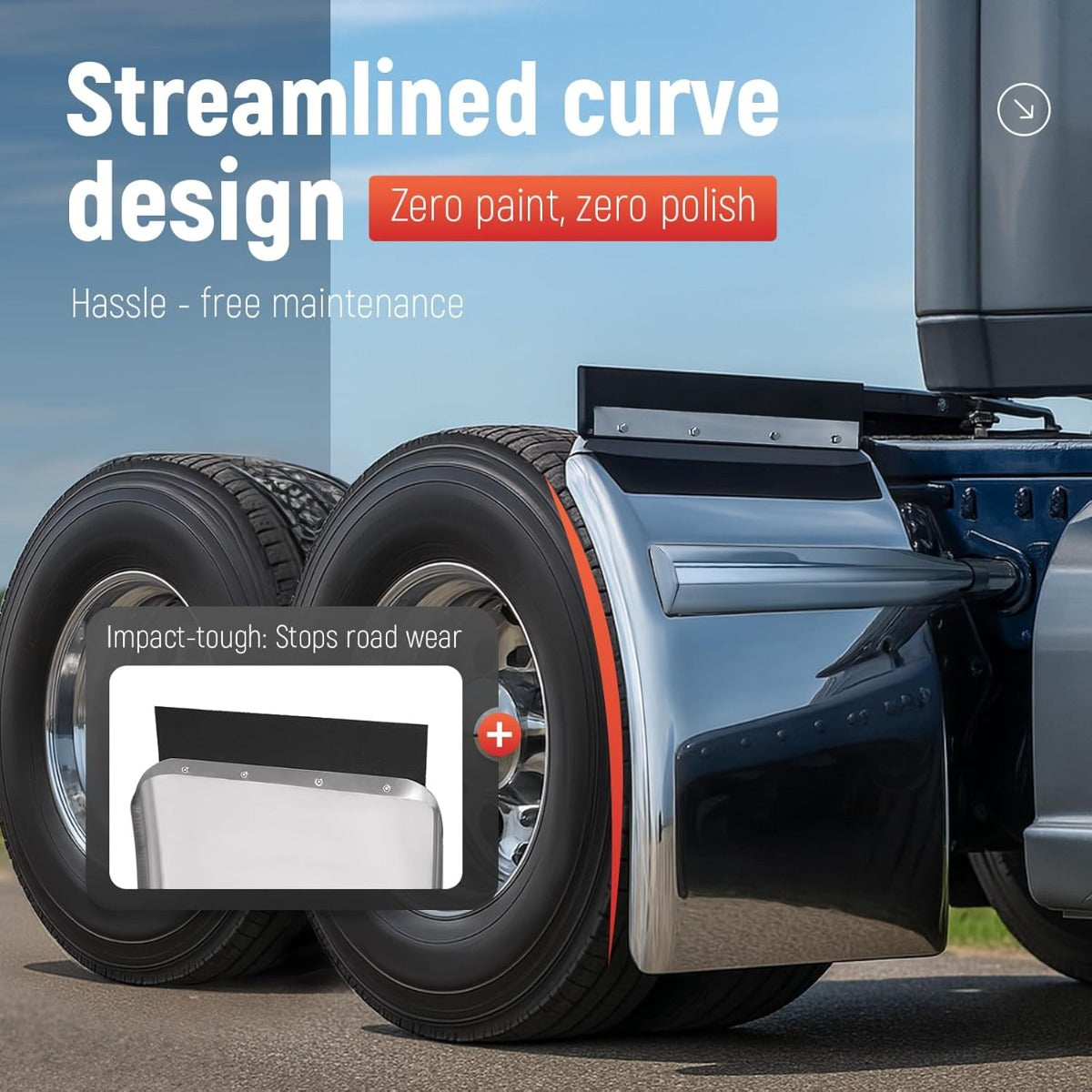 34" x 24" Quarter Fenders for Semi Trucks,  for  Freightliner Peterbilt Kenworth Volvo Mack, 304 Stainless Steel Mirror-Finished Fenders Right & Left