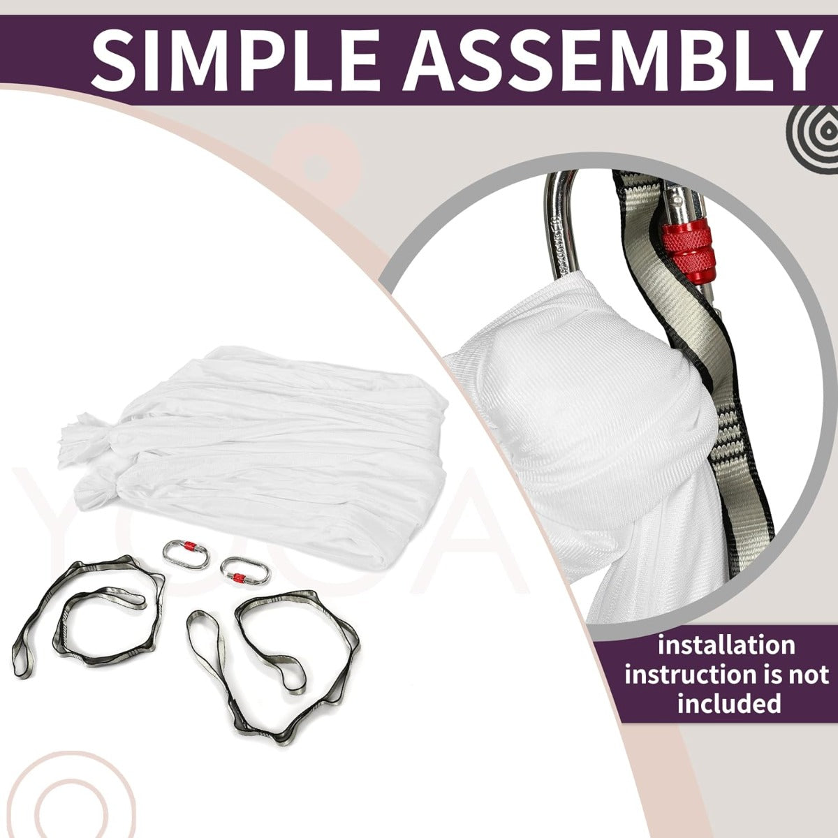 Kojem Aerial Silk Fabric Yoga Swing Kit For Fitness Yoga Inversions Flexibility Core Strength Dance White Nylon Fabric 6.6/13.1 Yards