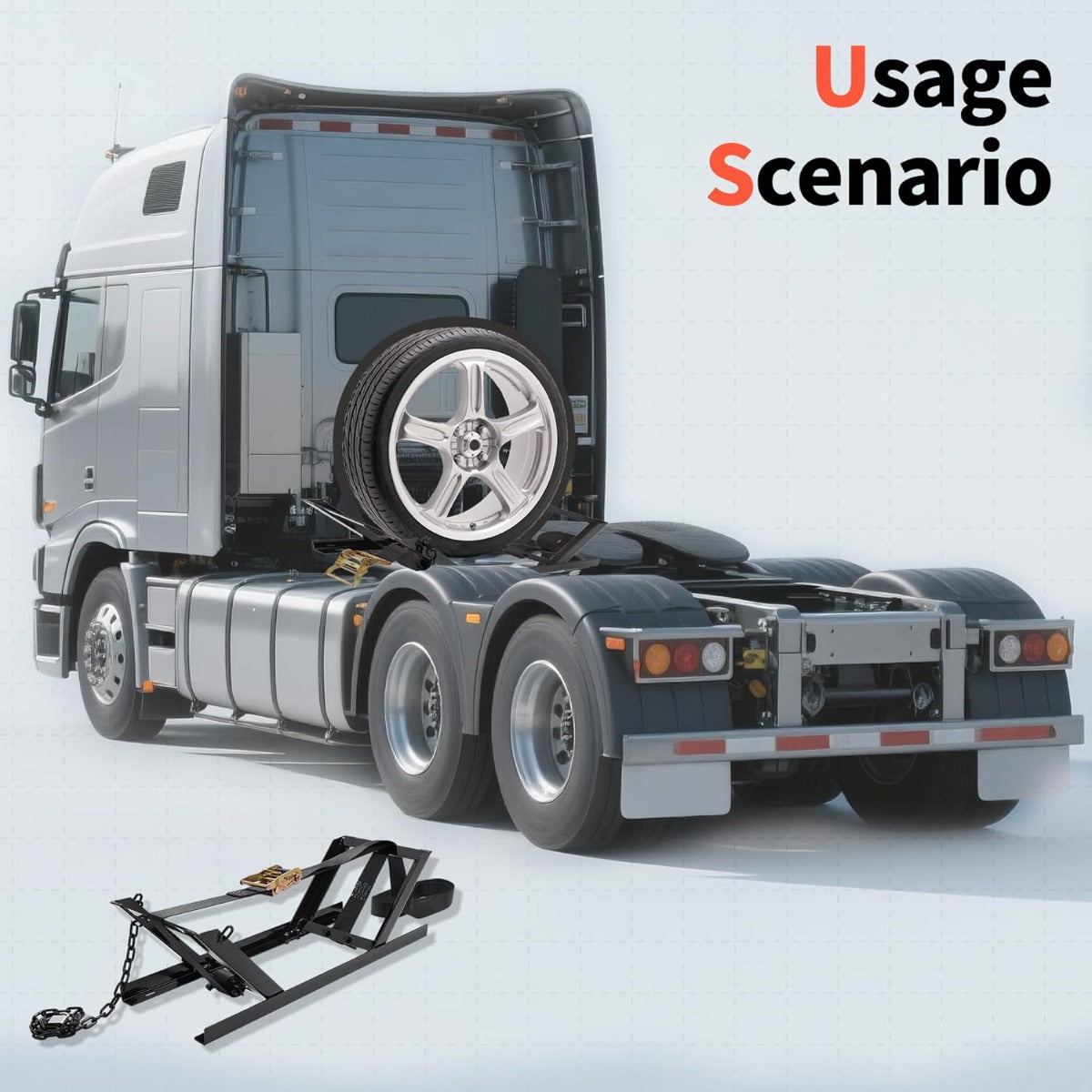 Semi Truck Spare Tire Rack Commercial Truck Tire Storage Rack Tractor Trailer with Ratchet Strap Chain and Lock