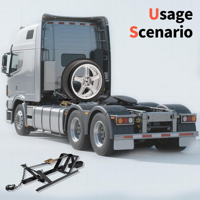 Semi Truck Spare Tire Rack Commercial Truck Tire Storage Rack Tractor Trailer with Ratchet Strap Chain and Lock
