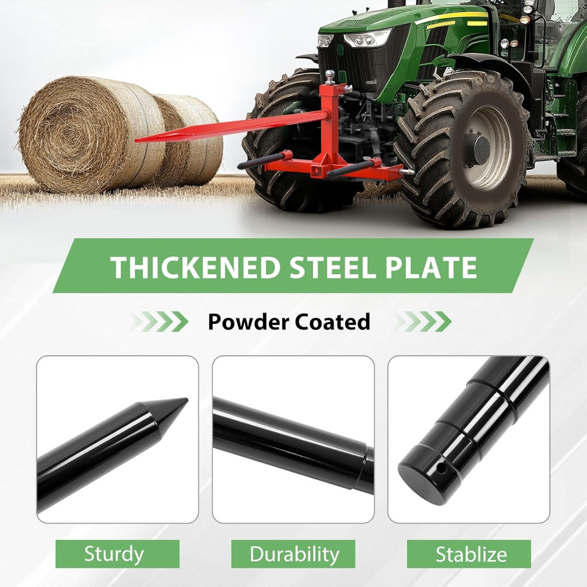 17 Inches Hay Bale Spear Stabilizer for Skid Steer Mount Plate Tractors Loaders Hay Bale Forks Spike Attachment Black Powder Coated Pair 3,000 lb