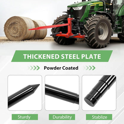 17 Inches Hay Bale Spear Stabilizer for Skid Steer Mount Plate Tractors Loaders Hay Bale Forks Spike Attachment Black Powder Coated Pair 3,000 lb