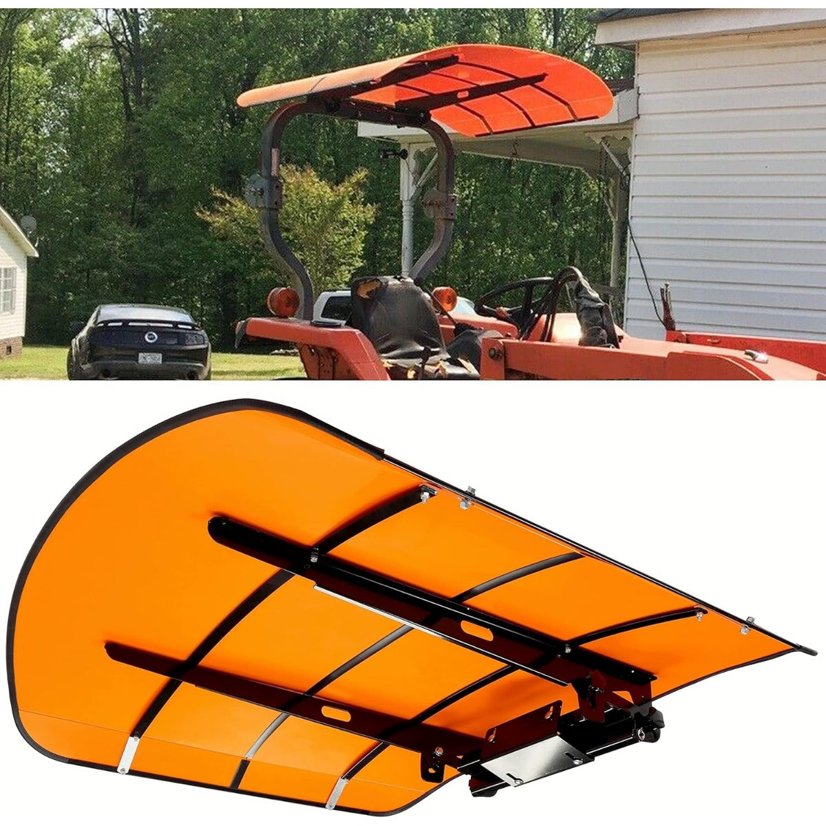Orange Tractor Canopy Compatible with All ROPS 48-3/8 Inches X 48-3/8 Inches Equipped Tractors and Mowers with a 2 Inches x 2 Inches or 2 Inches x 3 Inches ROPS (Will Add About 4 Inches to The Height of The Tractor) LYJD-031S-2