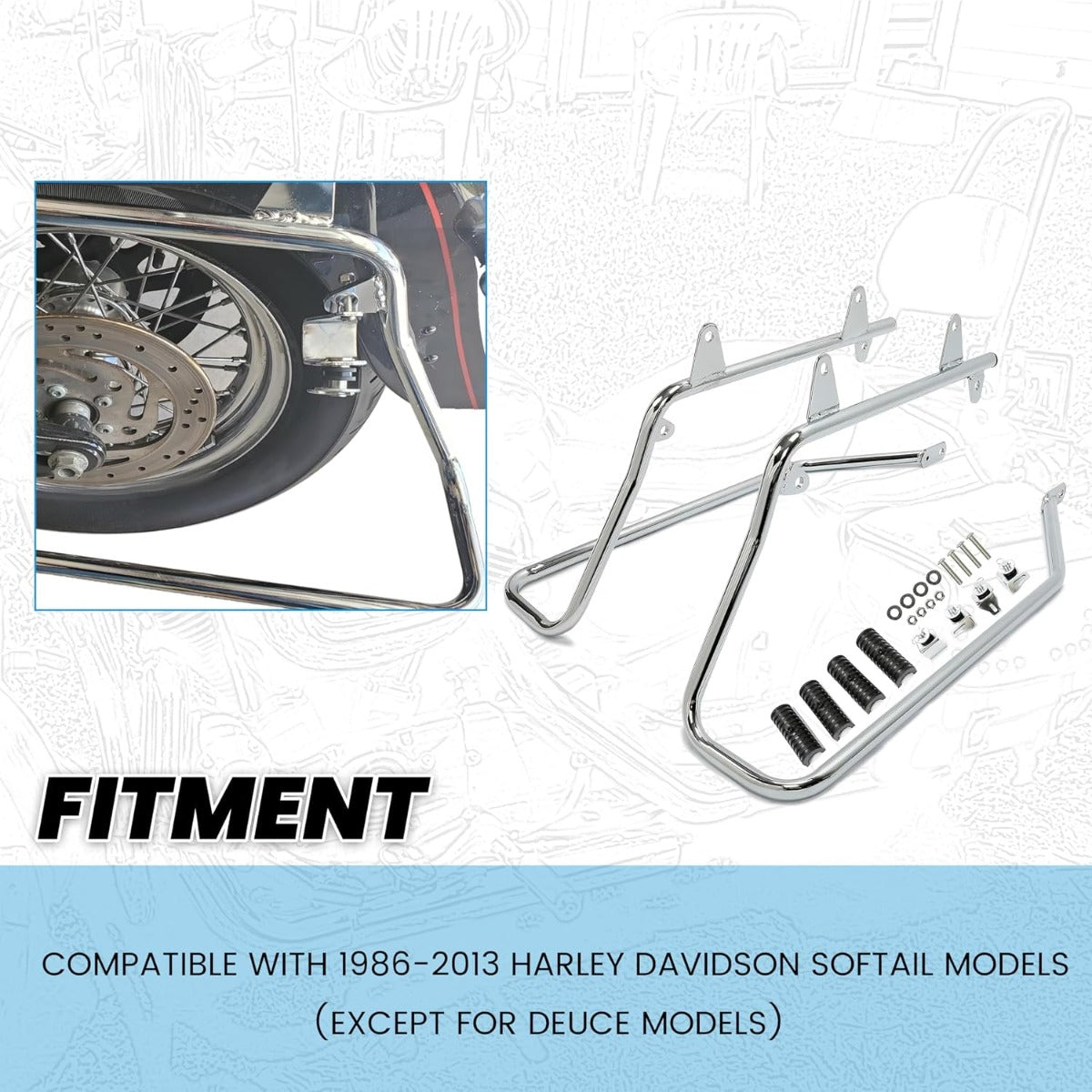 ECOTRIC Saddle Bag Conversion Brackets Support Guard Compatible with Harley Softail 1984-2017 Heritage Springer Fatboy FLSTF FLSTS Bad Boy FXSTSB EFI FLSTFI (Except for Deuce Models) Chrome