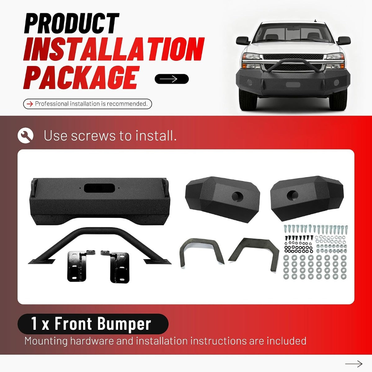 ALMULOO Front Bumper Compatible with 2003-2006 Chevy Chevrolet Silverado 1500 Powder Coated Steel (2 Packages)