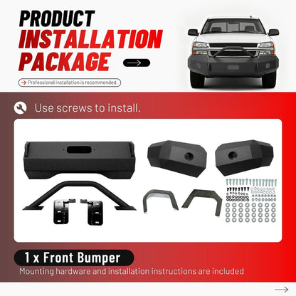 ALMULOO Front Bumper Compatible with 2003-2006 Chevy Chevrolet Silverado 1500 Powder Coated Steel (2 Packages)