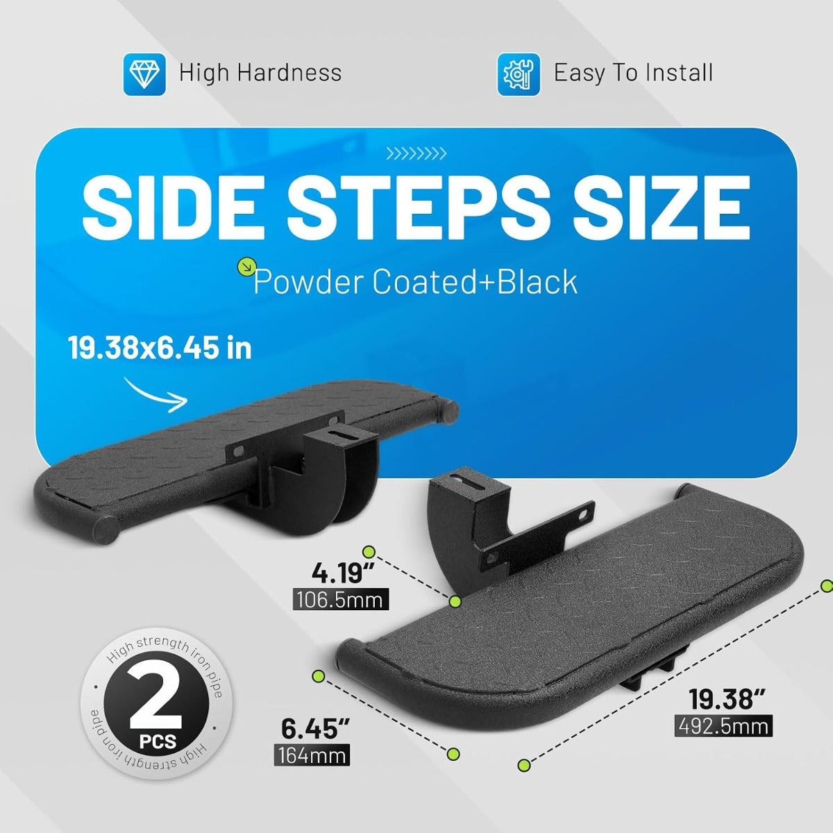 Side Steps Compatible with 2018-2025 Jeep Wrangler JL 2-Door, High-Strength Running Boards, Steel Step Bars, Powder-Coated 2-Piece Set