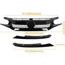 Front Bumper Mesh Grille Compatible with 2019-2021 Honda Civic Type R Style Replacement for 71125-TEY-Y01, 71121-TBA-A51, HO1200241 Glossy Black Hood Mesh Grill w/ 2Pcs Eyebrows ABS Plastic