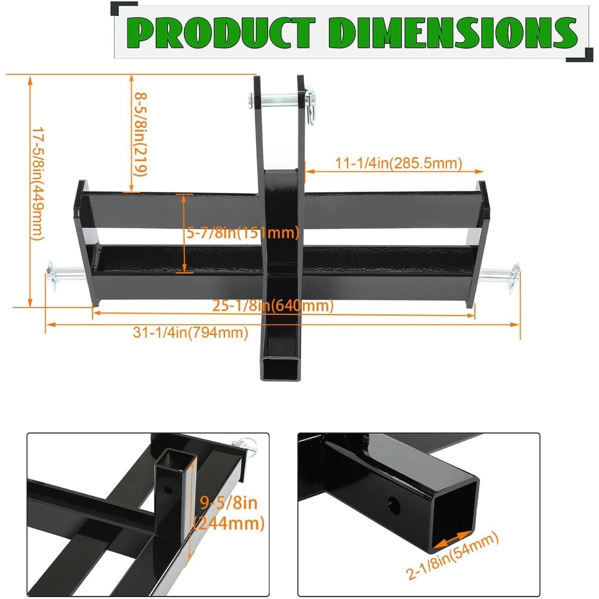 3 Point Trailer Hitch with 2 Inches Receiver Compatible with Category 1 Tractors Receiver Brackets Tractor Drawbar Suitcase Weight Bracket Black